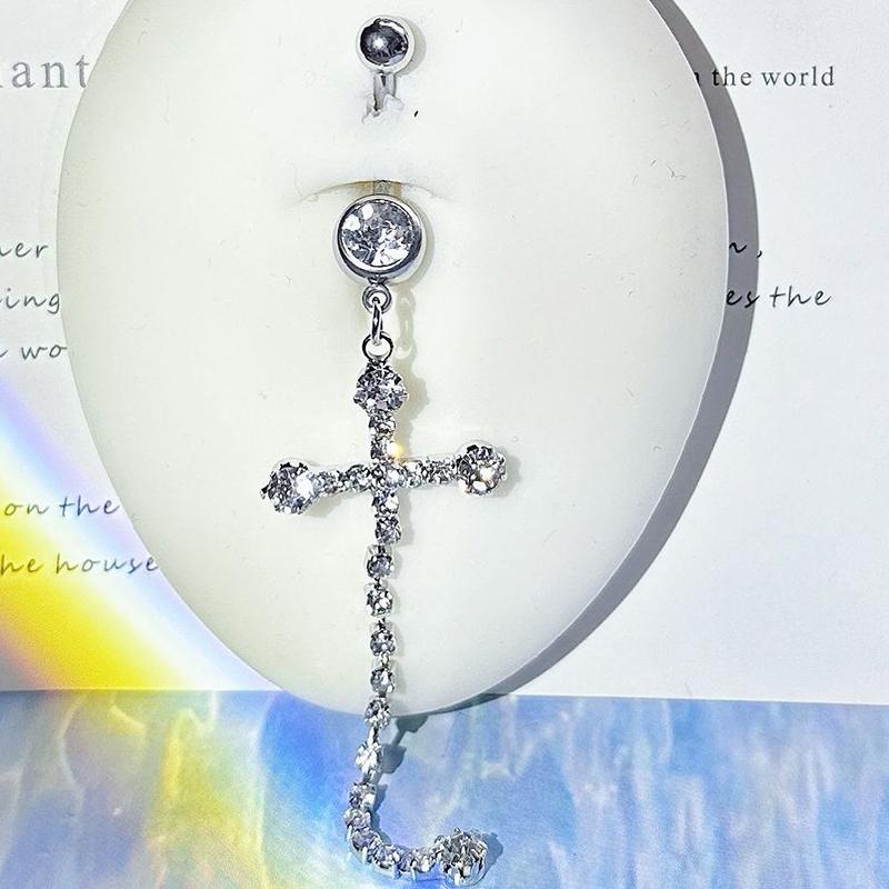 Zircon Cross Pendant Navel Ring Fashion Belly Button Ring For Women Sparkling Design For Vacations Or Gifts