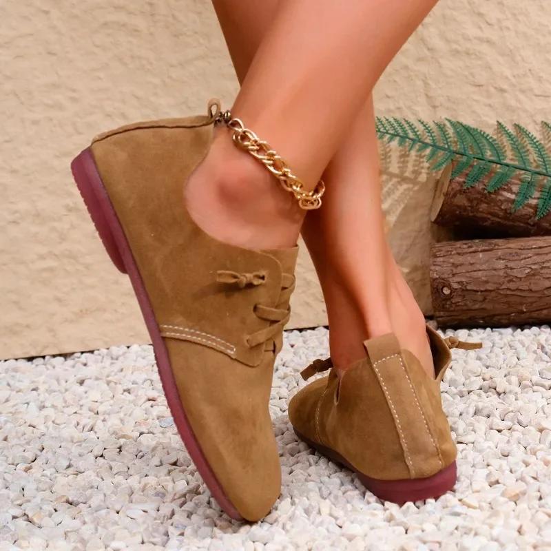 Women's Plus Size Flat Shoes 2025 Spring New Fashion Round Toe Soft Soled Casual Shoes Anti Slip Comfortable Low Top Shoes