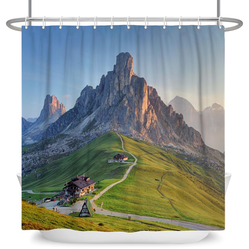 Natural Scenery Shower Curtain Blue Sky Grassland White Clouds 3D Printing Home Bathroom Decoration Waterproof Curtain With Hook