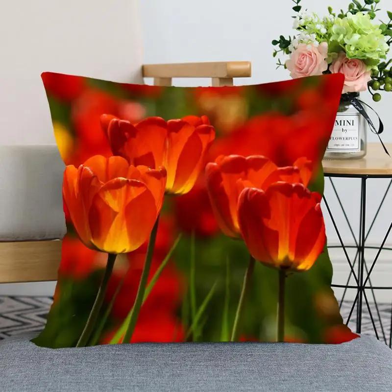 Tulip Flower Pillowcase Bedroom Home Office Decorative Square