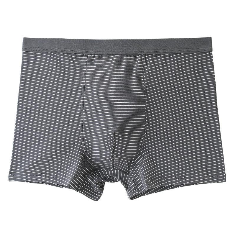 Men's Summer All-Cotton Mid-High Waist Boxers: Plus Size Striped Breathable Briefs