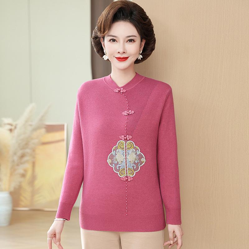 

2024 Свитер на флисовой подкладке больших размеров для женщин среднего и пожилого возраста - Зимний топ M (for 85-95 kg) розовый