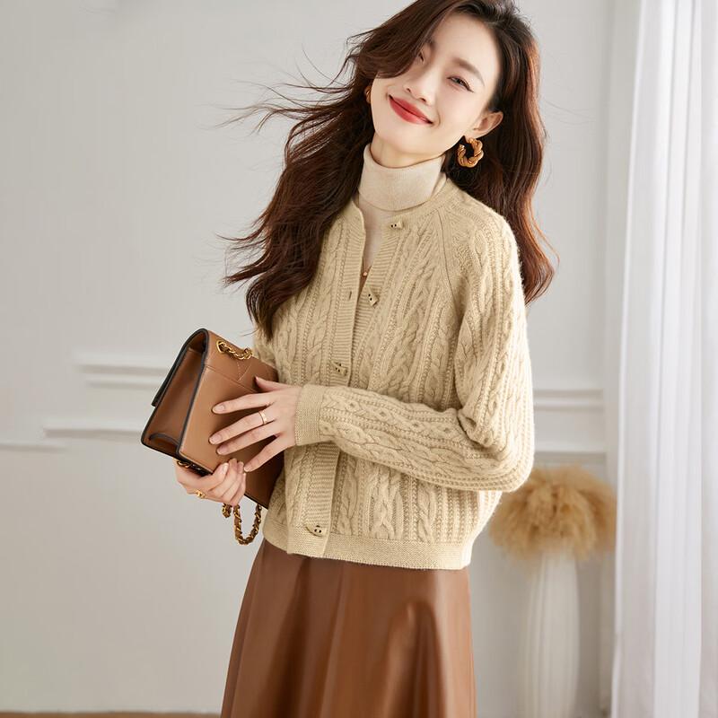 Srcr Women's 100% Pure Wool Cable Knit Cardigan