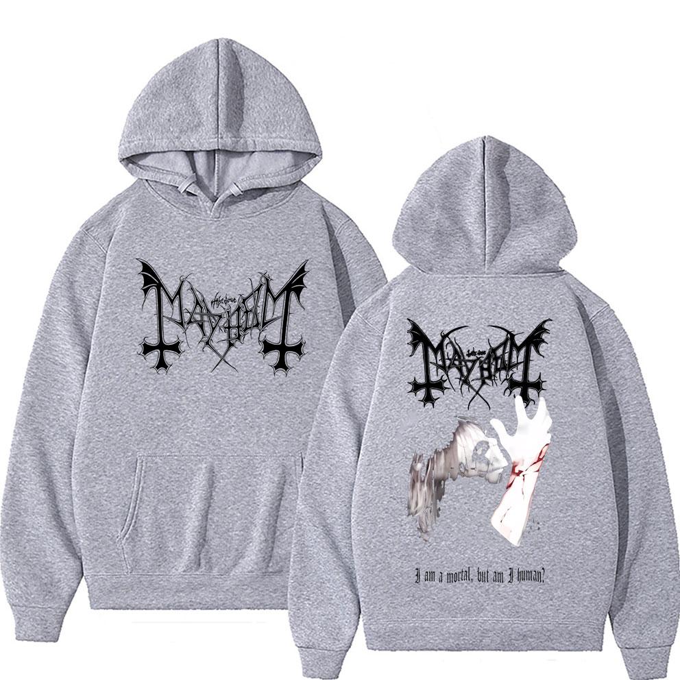 Death Black Metal Mayhem Print Hoodie Women Vintage Casual Hooded Tracksuit Male Fashion Gothic Rock Oversized
