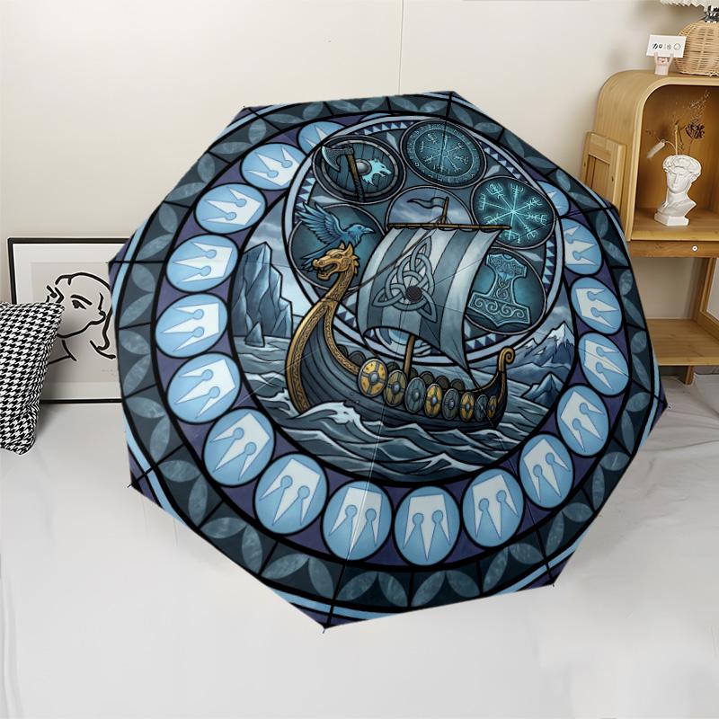 Ship Symbols pattern umbrella, portable and foldable design, 8 ribs, a casual accessory for Halloween, Christmas, and birthday gifts.