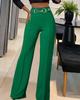 Women's High Waist Straight Leg Pants with Metal Buckle - New Solid Color Fashion Arrivals
