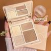 4-Colors Highlight Contour Palette with Mirror Matte Highlighter Contour Natural Glow Contour Powder Face Makeup for Beginners