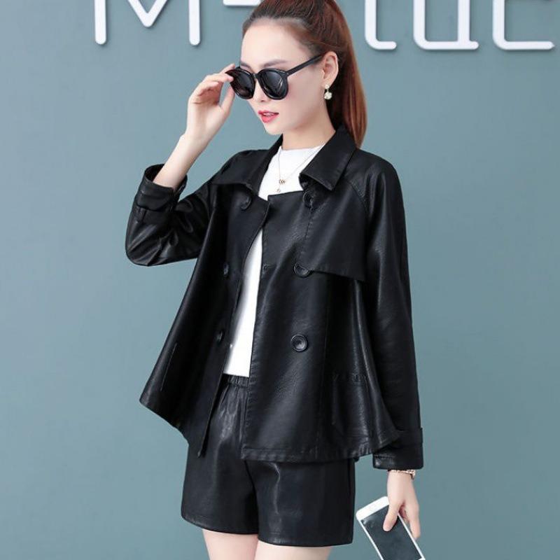 New Autumn Korean Style Loose Short Coat Women's Leather Jacket Skirt Popular Motorcycle Top Small Leather Jacket