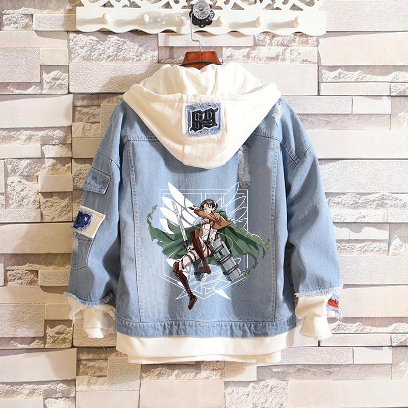 

Нападение на Титан: Эрен, Микаса, Levi Survey Corps Повседневная джинсовая куртка (унисекс) XXL