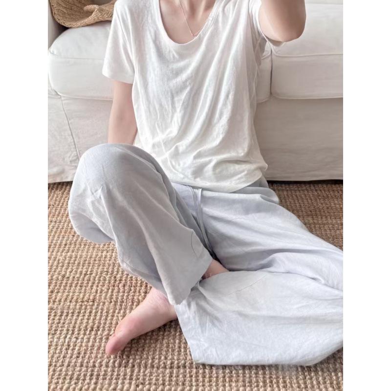 

Soft Breathable 100% Cotton Linen Straight-Leg Trousers - Non-See-Through, Non-Shrink Medium
