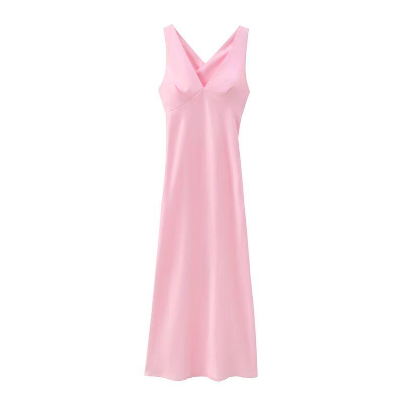 Jnleaog Autumn New Women's Clothing Fashion French Style Design Easiest for Match Silk Satin Texture Midi Skirt Dress