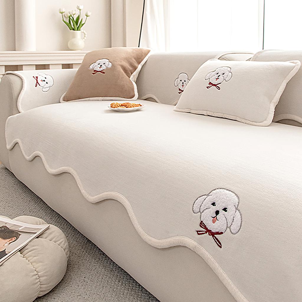Thickened Sofa Cover Fabric For Autumn And Winter New Fixed Anti Slip One-Piece Straight Row Sofa Cushion Cover Soft And Warm