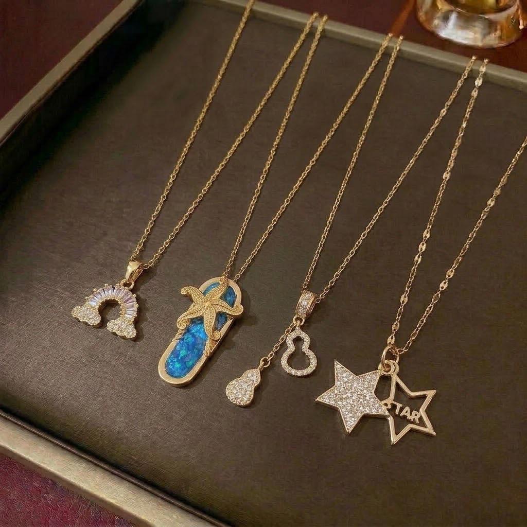 Women's Sweet Style Rainbow Diamond Pendant Necklace with Star & Moon Clavicle Chain