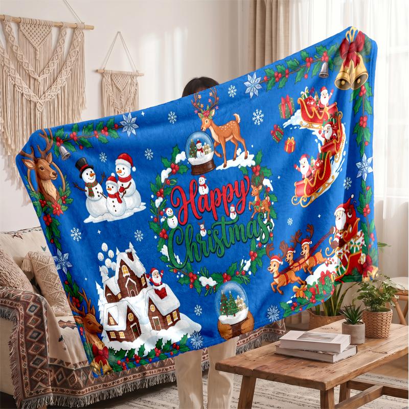 Christmas Flannel Throw Blanket Soft Warm Cozy For Sofa Bed Indoor Home Use Great Holiday Gift