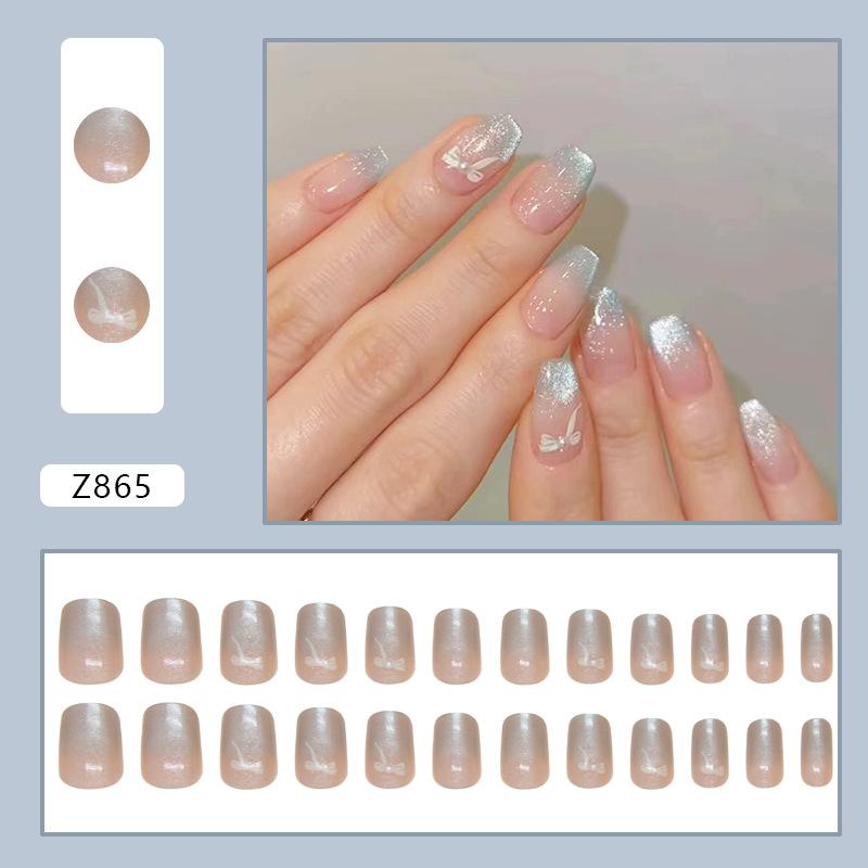 

Накладные ногти-патчи Бант Съемные Сказочный Однотонный Стиль ins Премиум Ногти Серебристо-синие