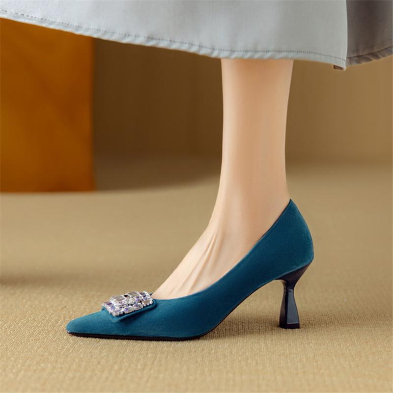 Fashion New Spring/Summer Sheep Suede Women Pumps Shoes for Women Fashion Rhinestone Pointed Toe Shoes High Heels Office Women's Shoes