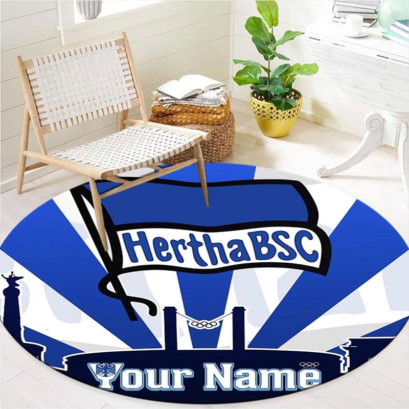 Hertha BSC Custom Name Round Area Rug,Carpet Rug for Living Room Bedroom Sofa Playroom Decor,Non-slip Floor Mat