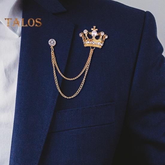 Men Retro Brooch English Style Crown Shape Rhinestone Tassel Decor Suit Coat Chest Decoration Formal Event Wedding Business Occasions Clothes Jewelry