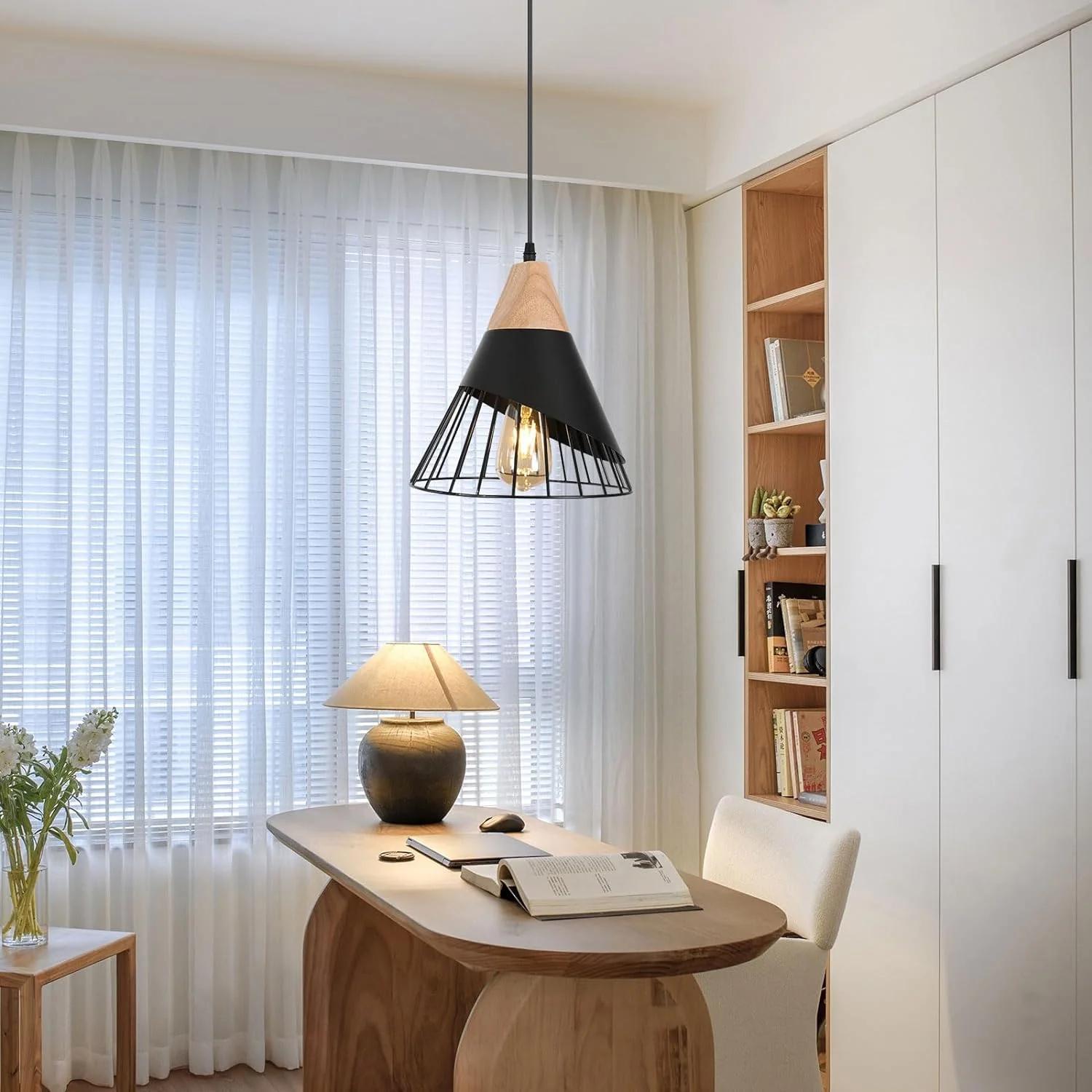 

Винтажный подвесной светильник E27 Деревянный промышленный потолочный светильник Металлическая клетка Потолочный светильник для столовой, кухни, гостиной, прихожей