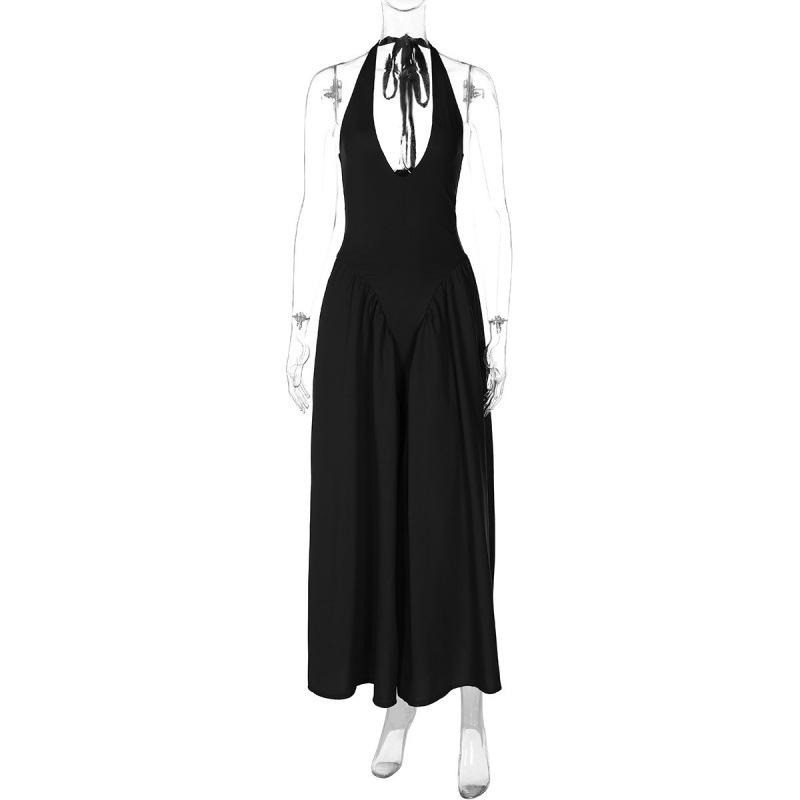 Hot-selling New Solid Color Sexy Deep V Hollow Neck Temperament Pendulum Skirt Edge Dress Women's Clothing