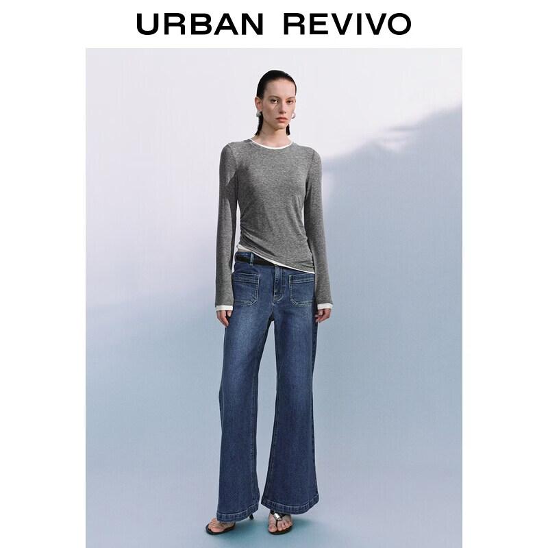 UR2026 Women's Faux Two-Piece Lyocell Shirred Slim Fit T-shirt