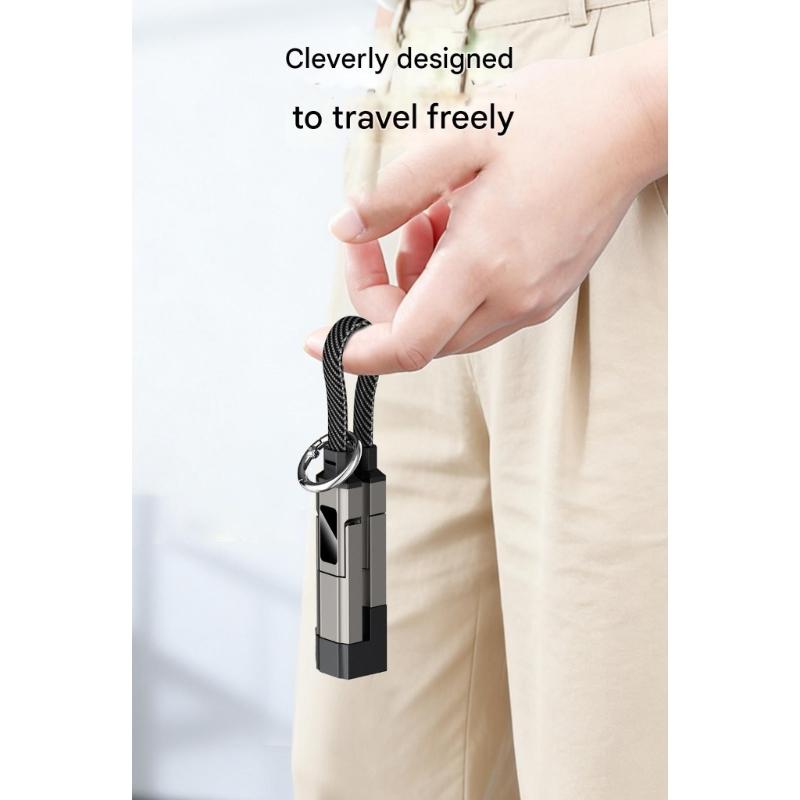 Multifunctional Keychain Charging Cord with Digital Display Zinc Alloy Construction 40Gbps Data Cable for Travel Use
