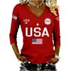 Women V Neck 3 4 Sleeve USA Letter Print Top Casual Loose Fit American Flag Graphic Pullover Shirt for Women