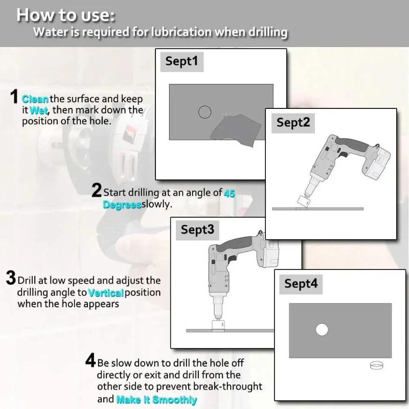 Multi Functional Marble, Ceramic Tile, Glass, Diamond Sand Drill Bit Set of 10 Pieces, Round Handle Grinding and Polishing Tool
