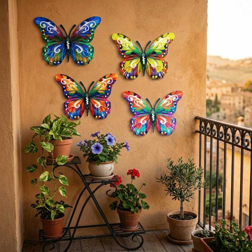 4 stuks Metalen Vlinder Muurkunst Multifunctioneel Vlinder Muurhanger Vlinder Muurdecor Tuin