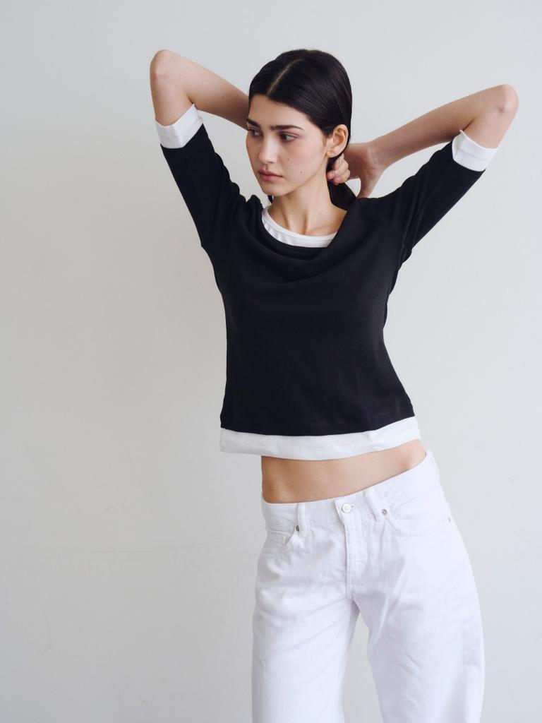 Weibeuyunion Layered Half Sleeve Top Black