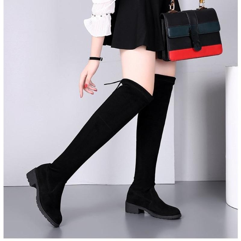 AutumnAnd Winter New Elastic Socks Boots Women Versatile Long Over-the-knee Boots Thick Heels Small Square Thin Boots High Boots