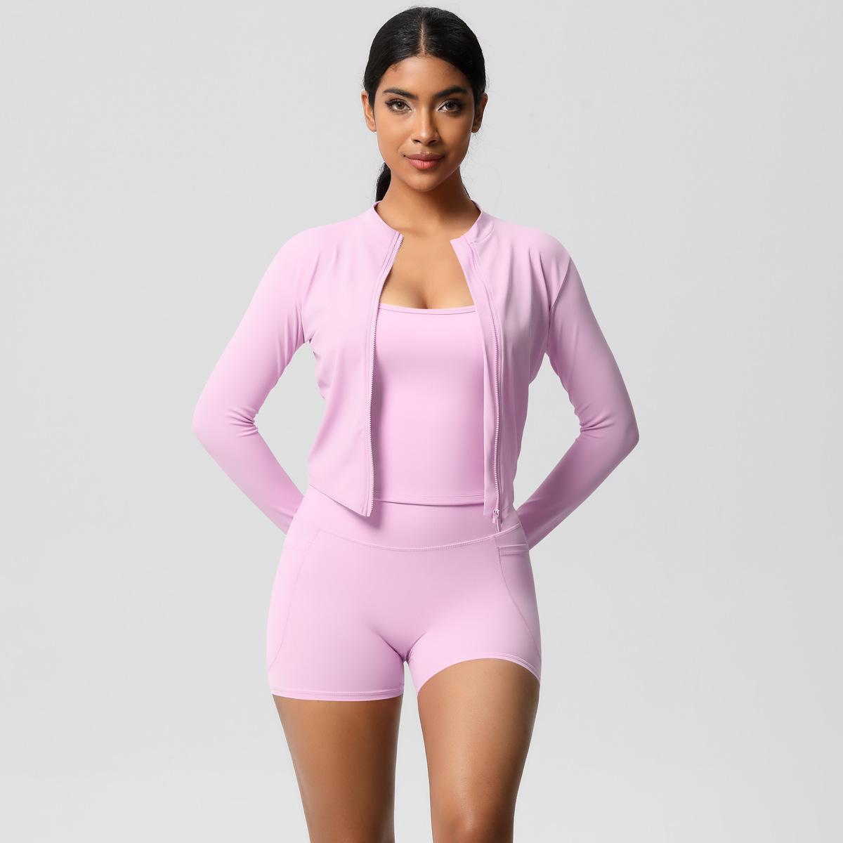 

Yungan Открытый Досуг Спорт Комплект из трех предметов Высокая талия Облегающий Карман Быстросохнущая Одежда для йоги Пилатес Бег Фитнес Одежда Женская XL