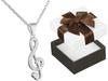 Short Silver Women's Necklace Violin Key With Zirconia Choker 40 Cm