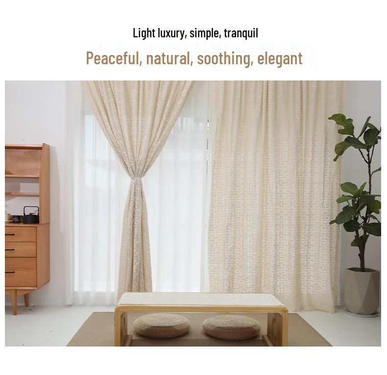 American Pastoral Floral Lace Cotton Solid Color Sun-Blocking Decorative Curtains for Bay Windows