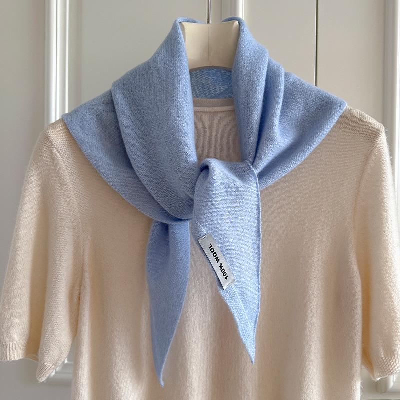 High-End Women's Triangle Scarf: 100% Australian Wool, Knitted Korean Style, Perfect for Autumn & Winter