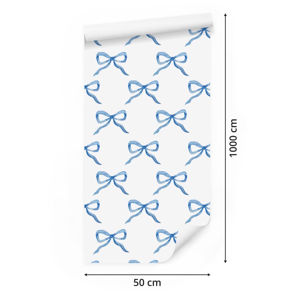Bows Wallpaper White and Azure for Living Room and Bedroom 50x1000