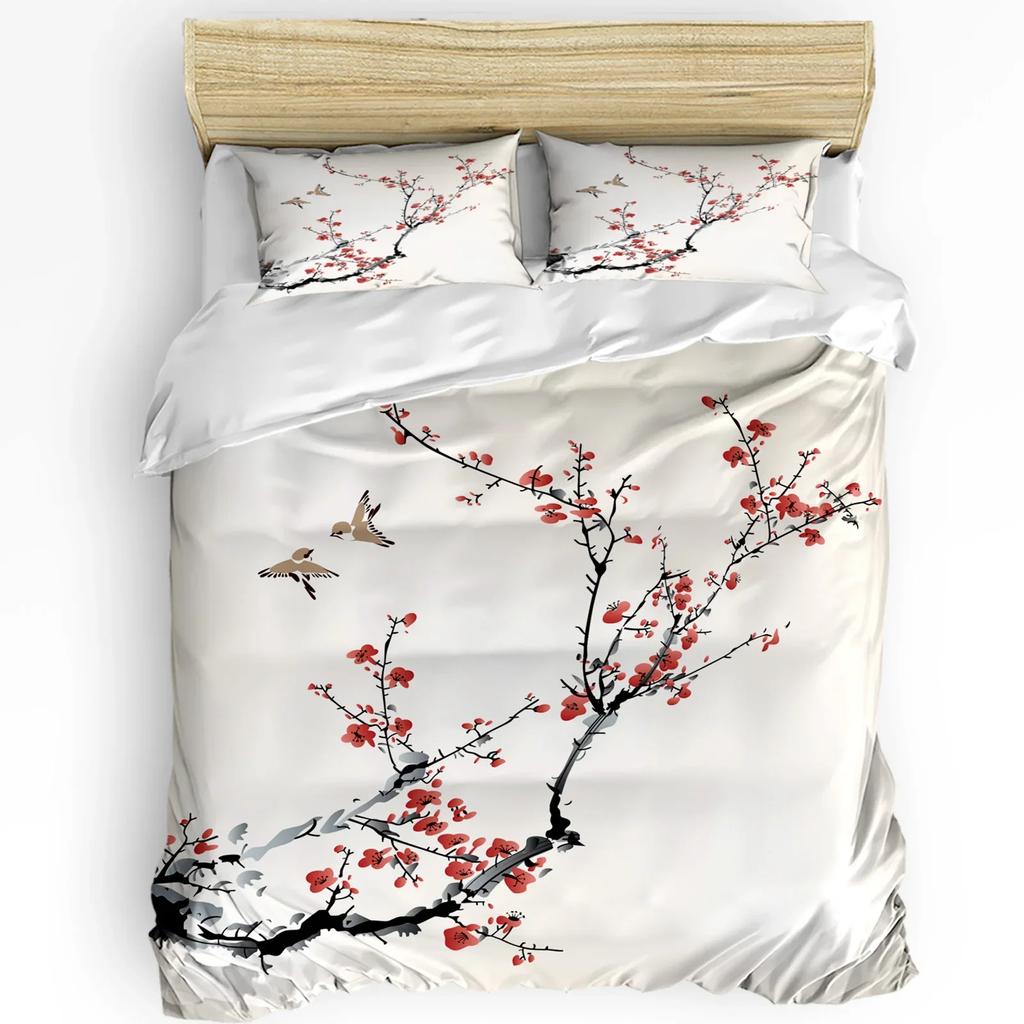 Peach Blossom Petals Leaves Flower Bedding Set 3pcs Duvet Cover Pillowcase Kids Adult Quilt Cover Double Bed Set Home Textile