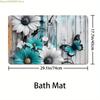 1/3/4pcs, Fashionable and simple Teal and White Floral Butterfly Bathroom Set - 2D FLAT Shower Curtain and Rug Collection Exqu