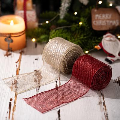 5M Red Mesh Satin Ribbon Festive Mesh Ribbon Diy Decorative Bow Ribbon Linen Woven Tape