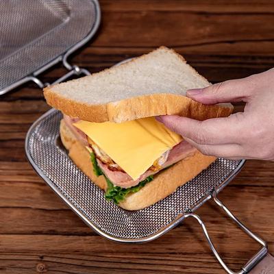 1 szt. Stal nierdzewna opiekacz do kanapek Panini prasa do chleba siatka do pieczenia uchwyt przenośny sprzęt kempingowy narzędzia do grillowania