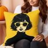1 Stück Gelber Hintergrund Retro Mädchen Druck Kissenbezug, Geeignet für Sofa, Schlafzimmer, Wohnzimmer, Ein Stilvolles Geschenk für Modefans