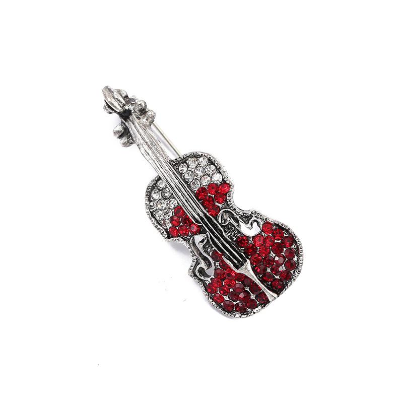 Mini Violin Musical Instrument High End Exquisite Craftsmanship Pin Brooch Rhinestone Bass Retro Pins Clothing AccessoriesRetro Jewelry