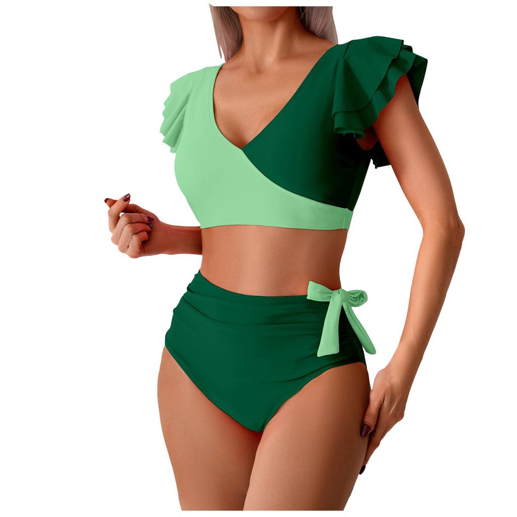 Einteilige Badeanzüge Sommer Schwimmen Übergröße Damen Sexy Split High Waist Bikini Tiefer V-Ausschnitt Bikini Badeanzug Zweiteiliges Set