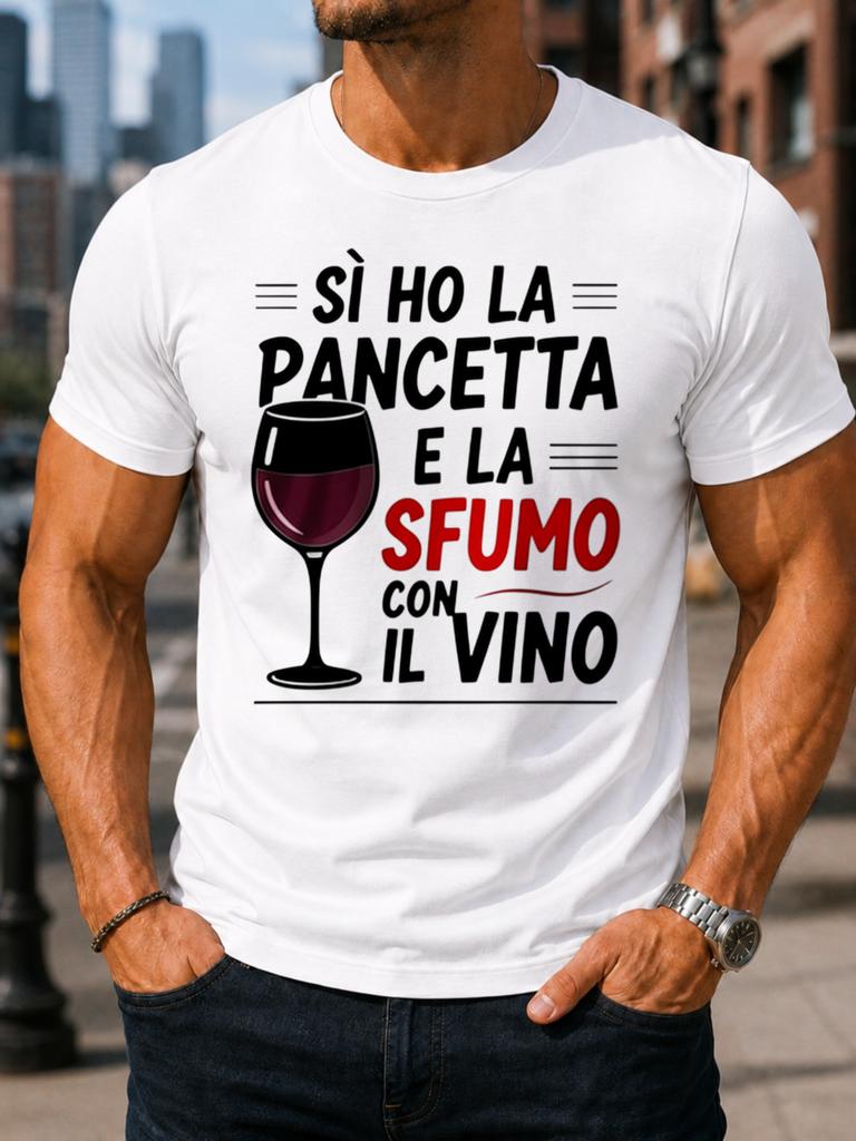 Italian Pancetta And Wine Cooking Joke With A Red Wine Glass Illustrated With Bold Themed Artwork Unisex All Tshirt