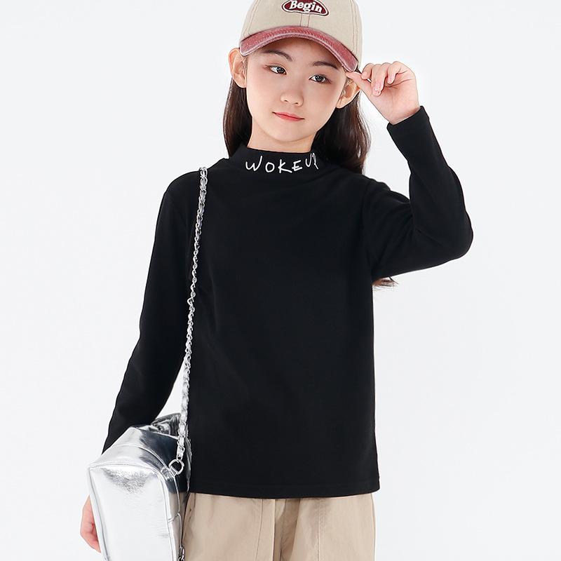 Girls' Half Turtleneck Base Shirt Autumn Winter Children's Long Sleeve Mid-High Neck Inner Top A-Class Big Kids Warm Top