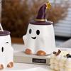 Cute Ghost Water Cup Creative Ceramic Mug with Cover Office Home Afternoon Tea Coffee Cup Drinking Set Halloween Easter Gift
