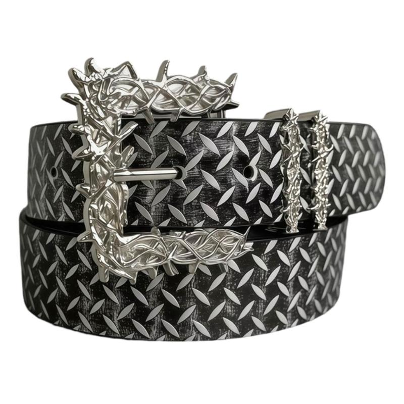 Trendy Tire Print PU Leather Sash Belt Gothic Waistband With Irregular Alloyed Clasp For Hip Hop Street Style Outfits 1