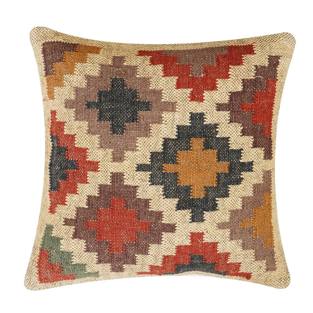 Vintage Jute Kilim Throw Pillow Cover – Navajo Southwestern Cushion Cover, Boho