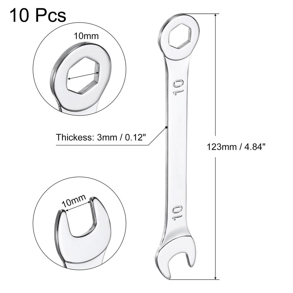 uxcell 10pcs 10mm Combination Ratchet Thin Type with Offset End and Angled Open Multifunctional Metric Mirror Chrome Plated High Carbon Steel Spanner