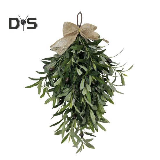 

Искусственный венок из оливок, 24-дюймовая гирлянда на стену, окно, входную дверь, реалистичный декор из оливковых ветвей, украшение для крыльца деревенского фермерского дома зелёный